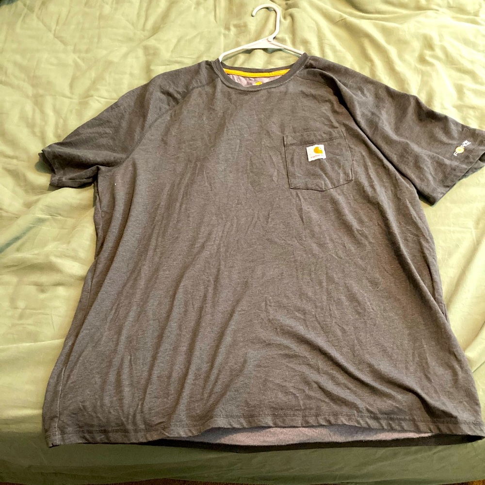 Carhartt t-shirt, very comfy! It is the stronger material yet breathable.